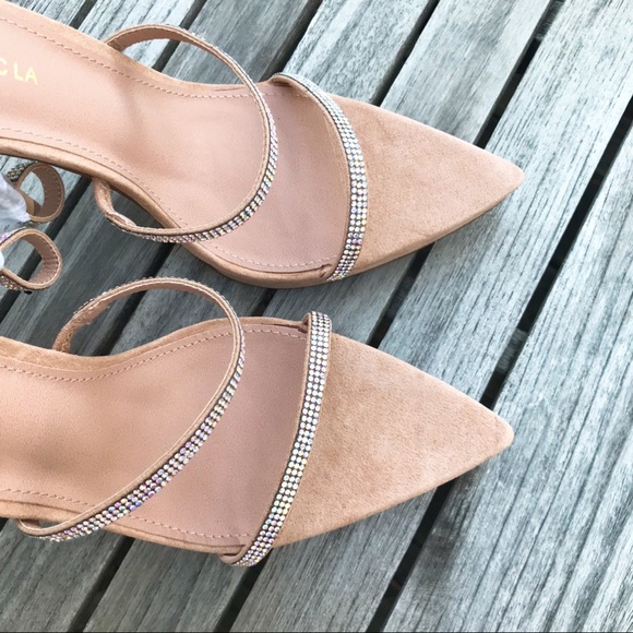 💎 TAN STRAPY SILVER RHINESTONE HIGH HEELS! - Picture 3 of 7